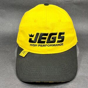 JEGS High Performance Strap Back Hat Cap Yellow Car Racing Advertising Logo Mens